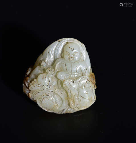 A BUDDHA SHAPED WHITE JADE PLATE