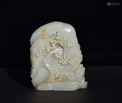 A WHITE JADE ORNAMENT WITH LANDSCAPE PARTTERN OF QING DYNASTY