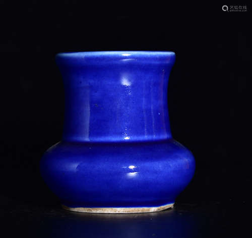 A BLUE GLAZED TRI-HOLES FLOWER RECEPTACLE OF QING DYNASTY