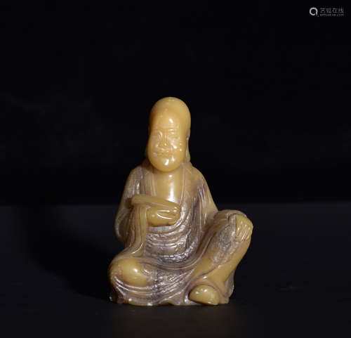 A SHOUSHAN STONE ARHAT STATUE OF QING DYNASTY