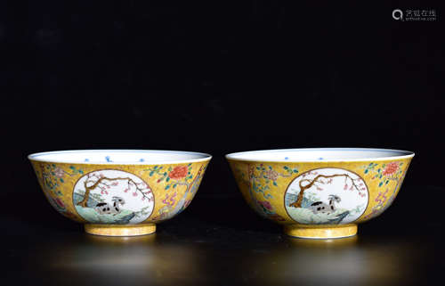 A PAIR OF POWDER ENAMEL BOWLS PAINTED WITH FLOWERS PATTERN OF QING DYNASTY