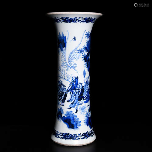 A BLUE AND WHITE CHARACTER VASE