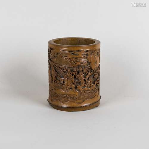 A CARVED BAMBOO BRUSH POT