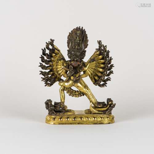 A GILT-BRONZE FIGURE OF YAMANTAKA