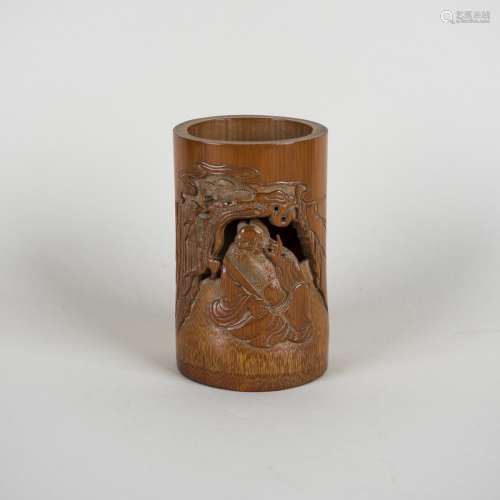 A CARVED BAMBOO BRUSH POT