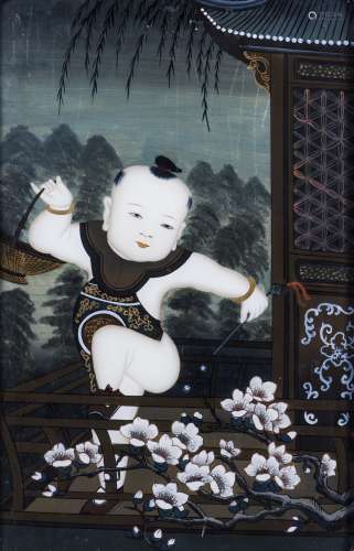 A FRAMED CHINESE REVERSE GLASS PAINTING