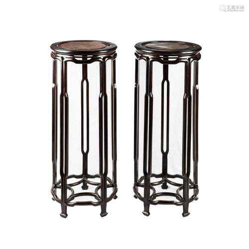 A PAIR OF ZITAN OR HARDWOOD JARDINIERE STANDS