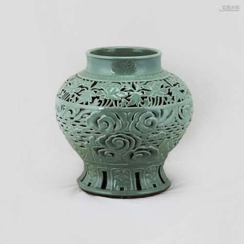 A LONGQUAN CELADON 'FLORAL' VASE