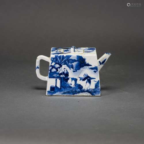 A CHINESE BLUE AND WHITE 'LANDSCAPE AND FIGURAL' TEAPOT