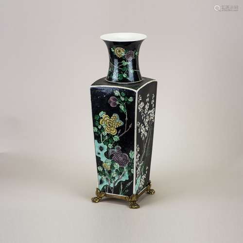 A FAMILLE ROSE NOIR 'FLORAL' VASE