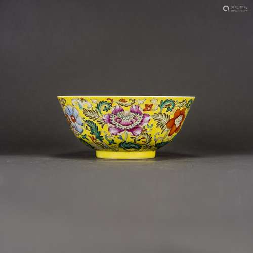 A FAMILLE ROSE YELLOW-GROUND BOWL, GUANGXU MARK