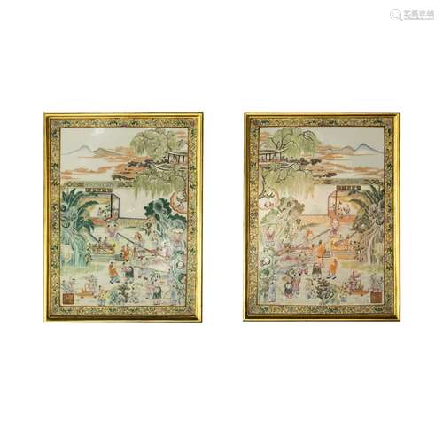 A PAIR OF CHILDREN PORCELAIN PLAQUES