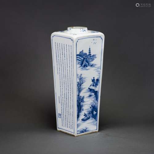 A BLUE AND WHITE SQUARE-SECTION VASE, WITH KANGXI MARK