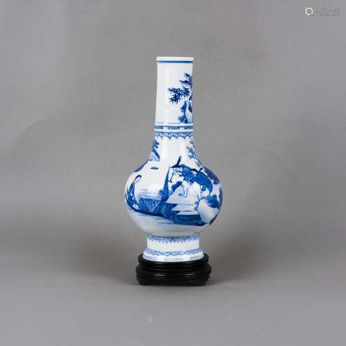 A BLUE AND WHITE GLOBULAR 'FIGURAL' VASE WITH BASE