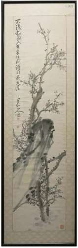 A VINTAGE CHINESE FRAME PAINTING OF CHERRY BLOSSOM TREE