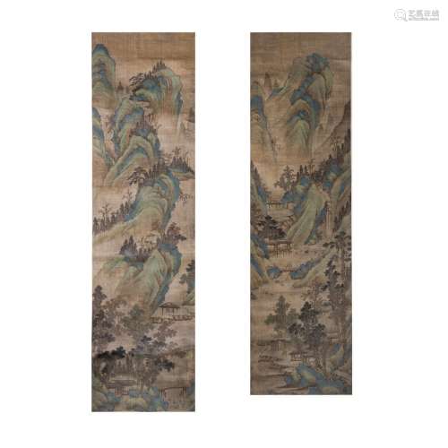 A PAIR OF CHINESE LANDCAPE SILK PAINTING