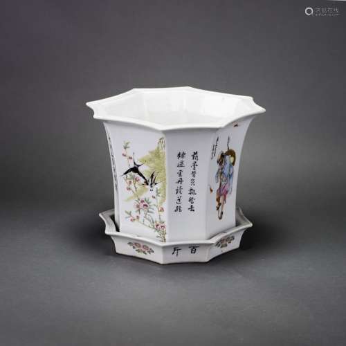 A CHINESE OCTOGONAL JARDINIERE WITH BASE