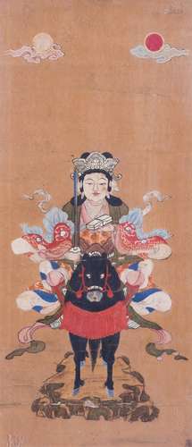 A CHINESE FRAMED PAINTING OF BUDDHA