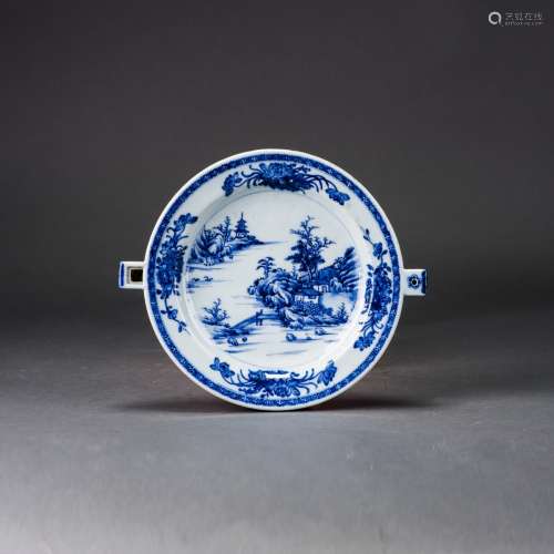 A BLUE AND WHITE 'LANDSCAPE' DISH