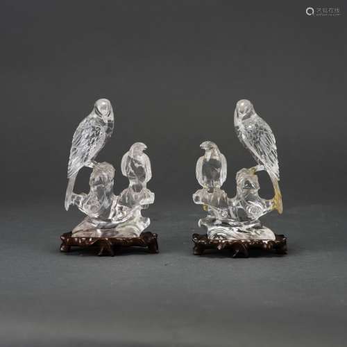 A PAIR OF CHINESE ROCK CRYSTAL MODELS OF BIRDS
