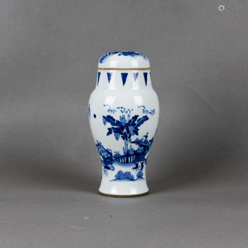 A BLUE AND WHITE 'FIGURAL' JAR AND COVER