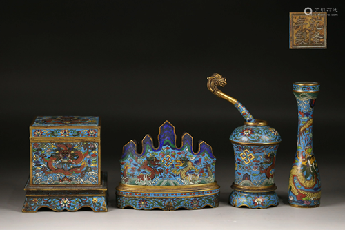 A CHINESE CALLIGRAPHY CLOISONNE SET