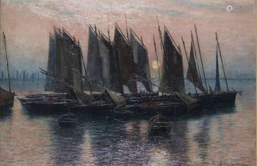 Étienne BOUILLÉ (1858 1933) Barques de pêche au so…