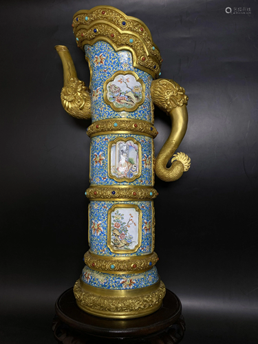 AN ASIAN STYLE ENAMEL GLAZED KETTLE