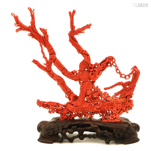 A Carved Red Coral Sculpture