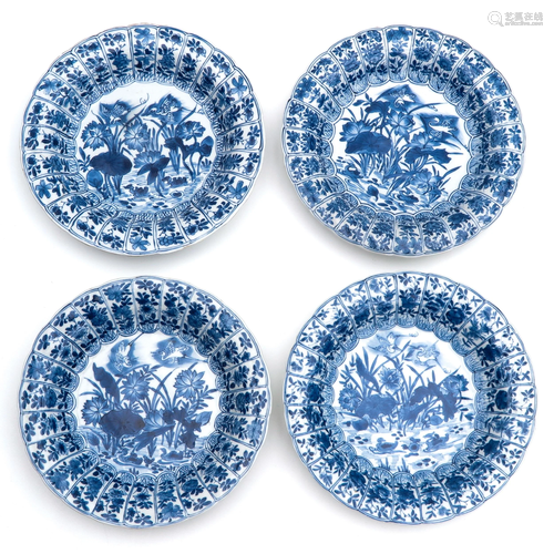 A Series of 4 Blue and White Plates