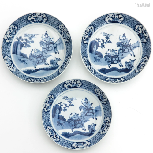 A Series of 3 Blue and White Plates