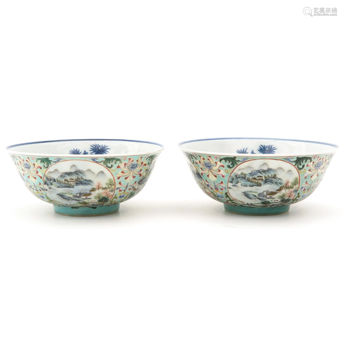 A Pair of Famille Rose Decor Bowls