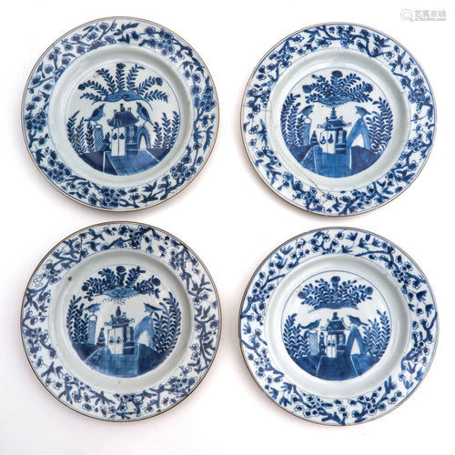 A Series of 4 Blue and White Plates