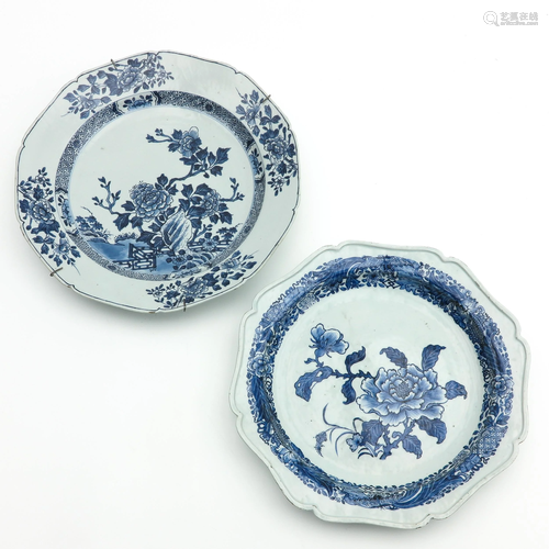 Two Blue and White Serving Plates