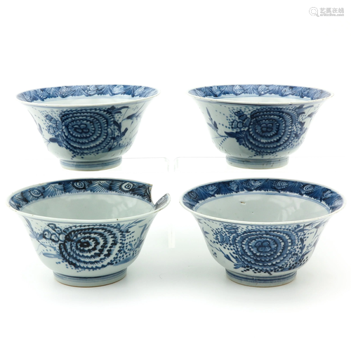 A Series of 4 Blue and White Bowls