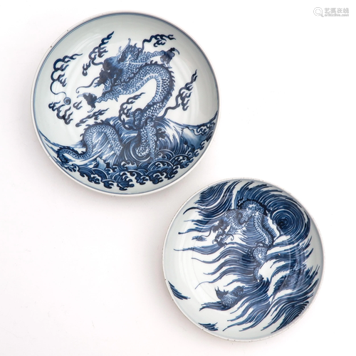 Two Blue and White Plates