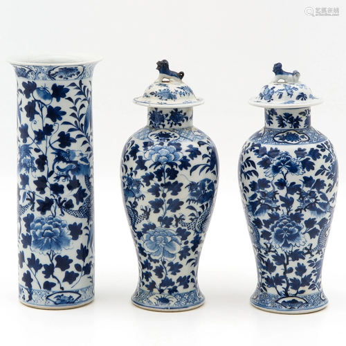 A Set of 3 Garniture Vases