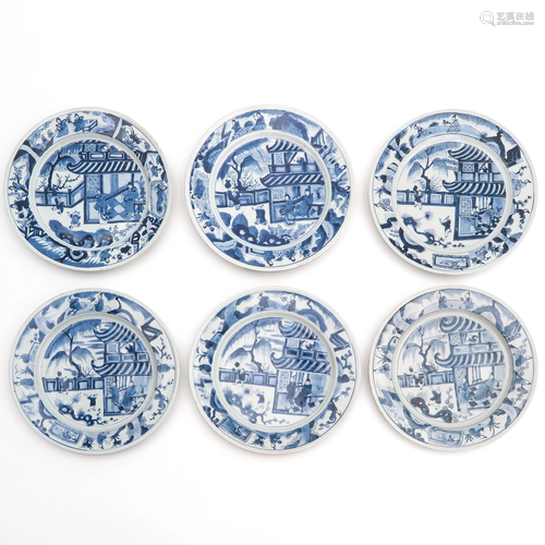 A Series of 6 Blue and White Plates