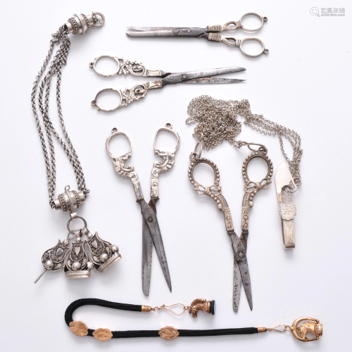 A Lot of Antique Scissor and Watch Chains