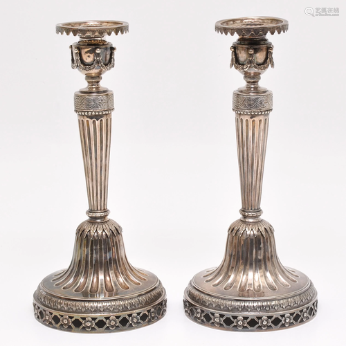 A Pair of Dutch Silver Candlesticks