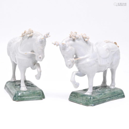 A Pair of Delft Unicorn Sculptures Circa 1760