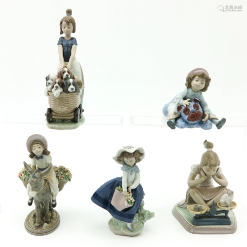 A Collection of 5 Lladro Sculptures
