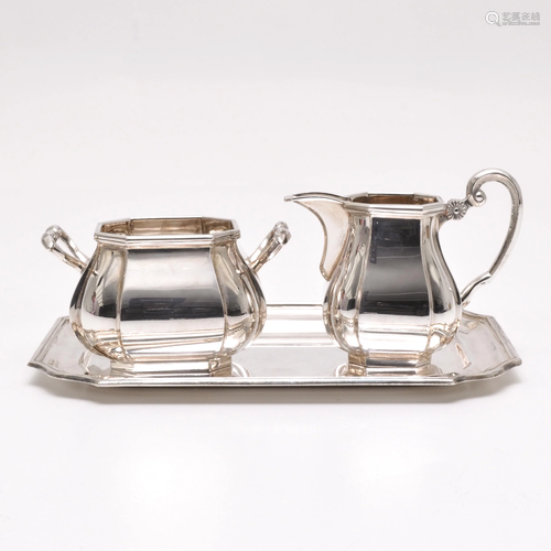 A 3 Piece Dutch Silver Milk and Sugar Set