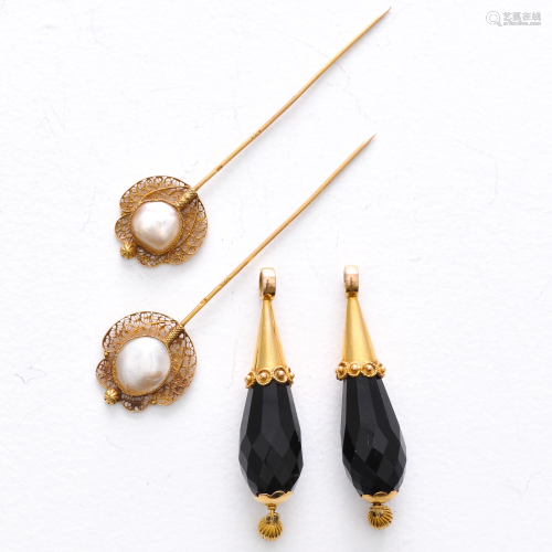 A Pair of Mourning Bells and Pearl Pins