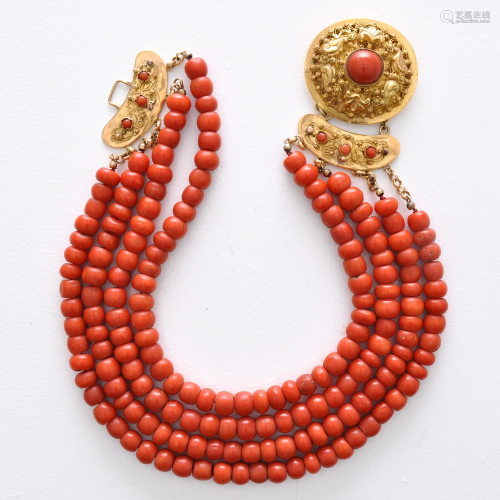 A 4 Strand Coral Necklace on Gold Clasp