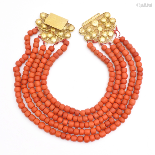 A 5 Strand Red Coral Necklace