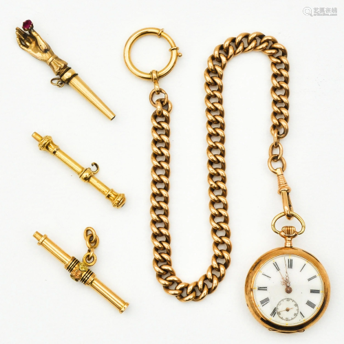 A Ladies Watch, Chain, and Watch Keys