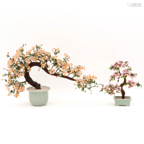 Two Jade Floral Sculptures