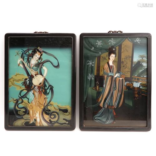 Two Reverse Paintings on Glass