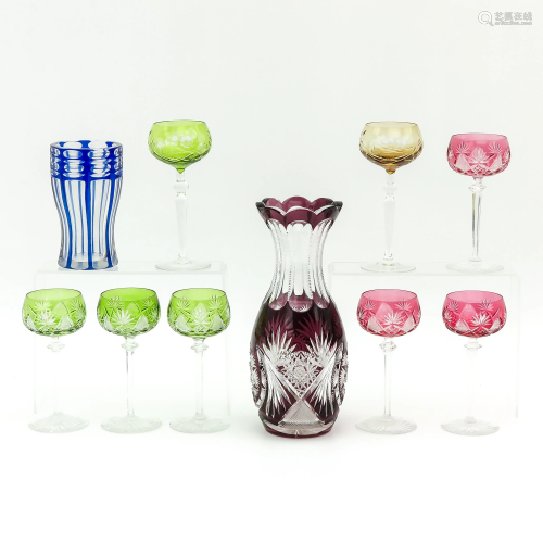 A Collection of Colored Crystal Stemware